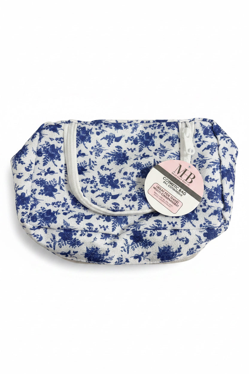 MHB Must Have Beauty Blue Floral Cosmetic Bag