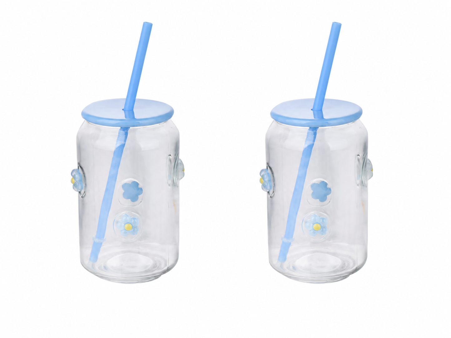 Glass Tumblers 2pk Set with lid + straw