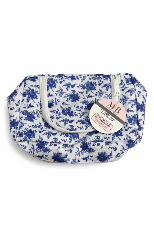 MHB Must Have Beauty Blue Floral Cosmetic Bag