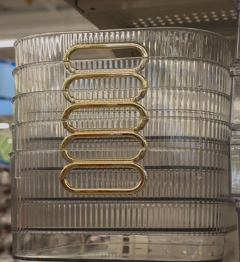 Clear Bin with Gold trim handles