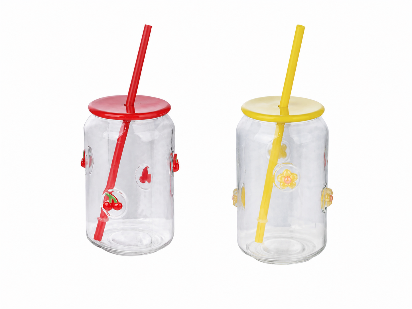 Glass Tumblers 2pk Set with lid + straw