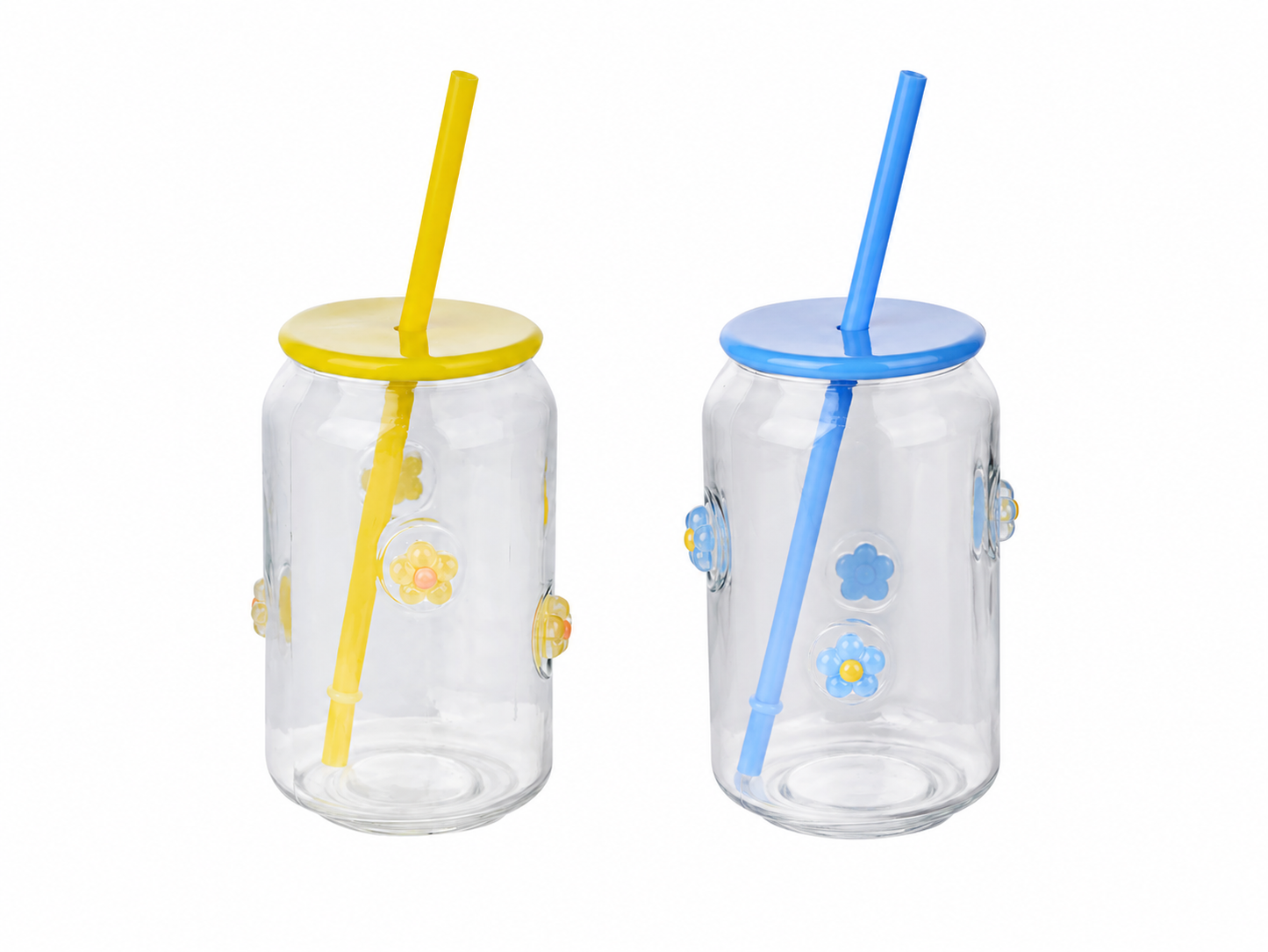 Glass Tumblers 2pk Set with lid + straw