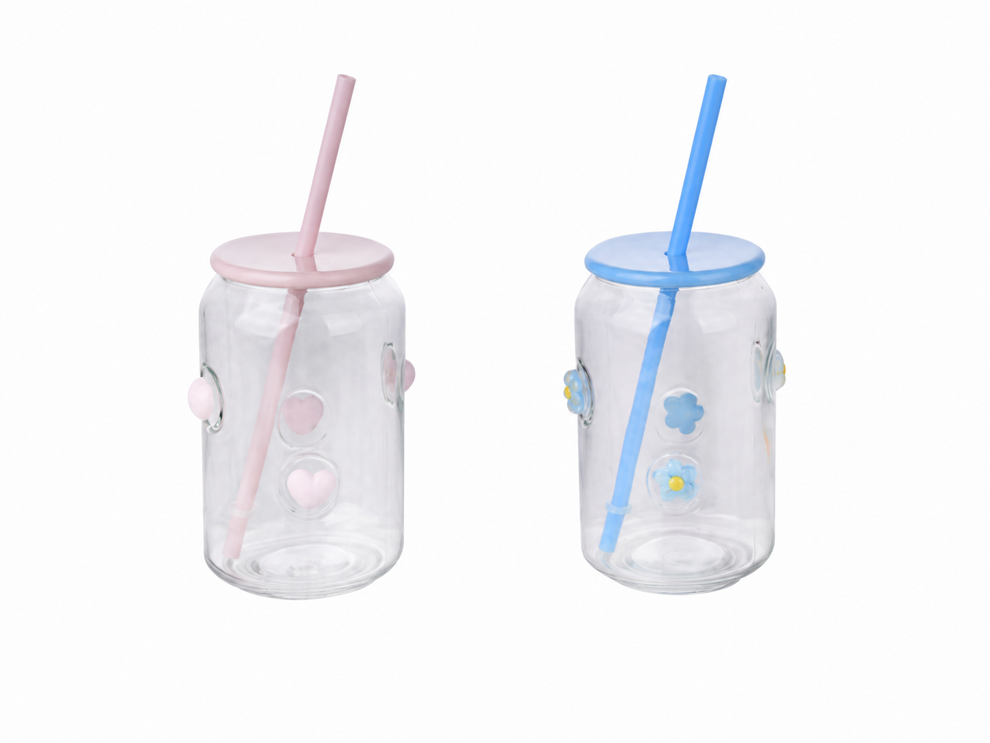 Glass Tumblers 2pk Set with lid + straw