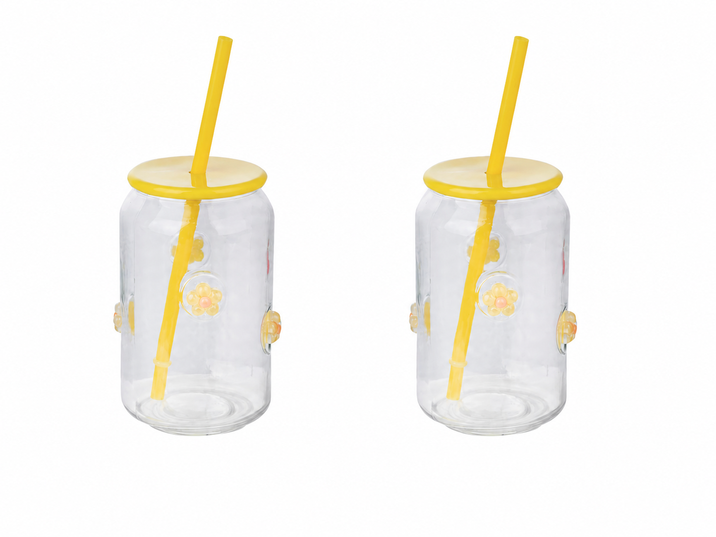 Glass Tumblers 2pk Set with lid + straw